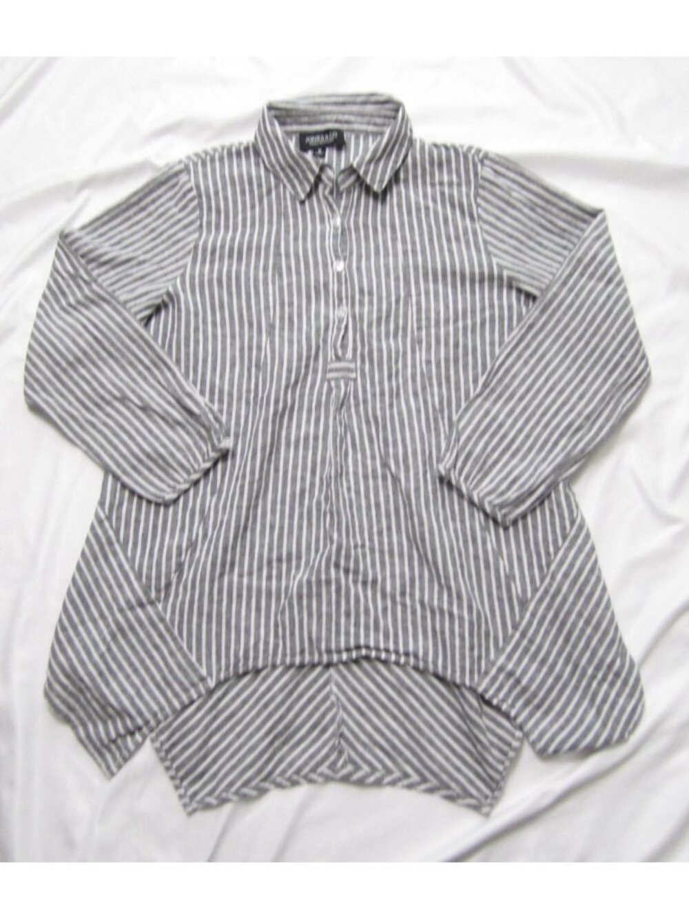 Jones New York Jones & Co Women Sz M Striped Tunic Top Lagenlook Linen Blouse